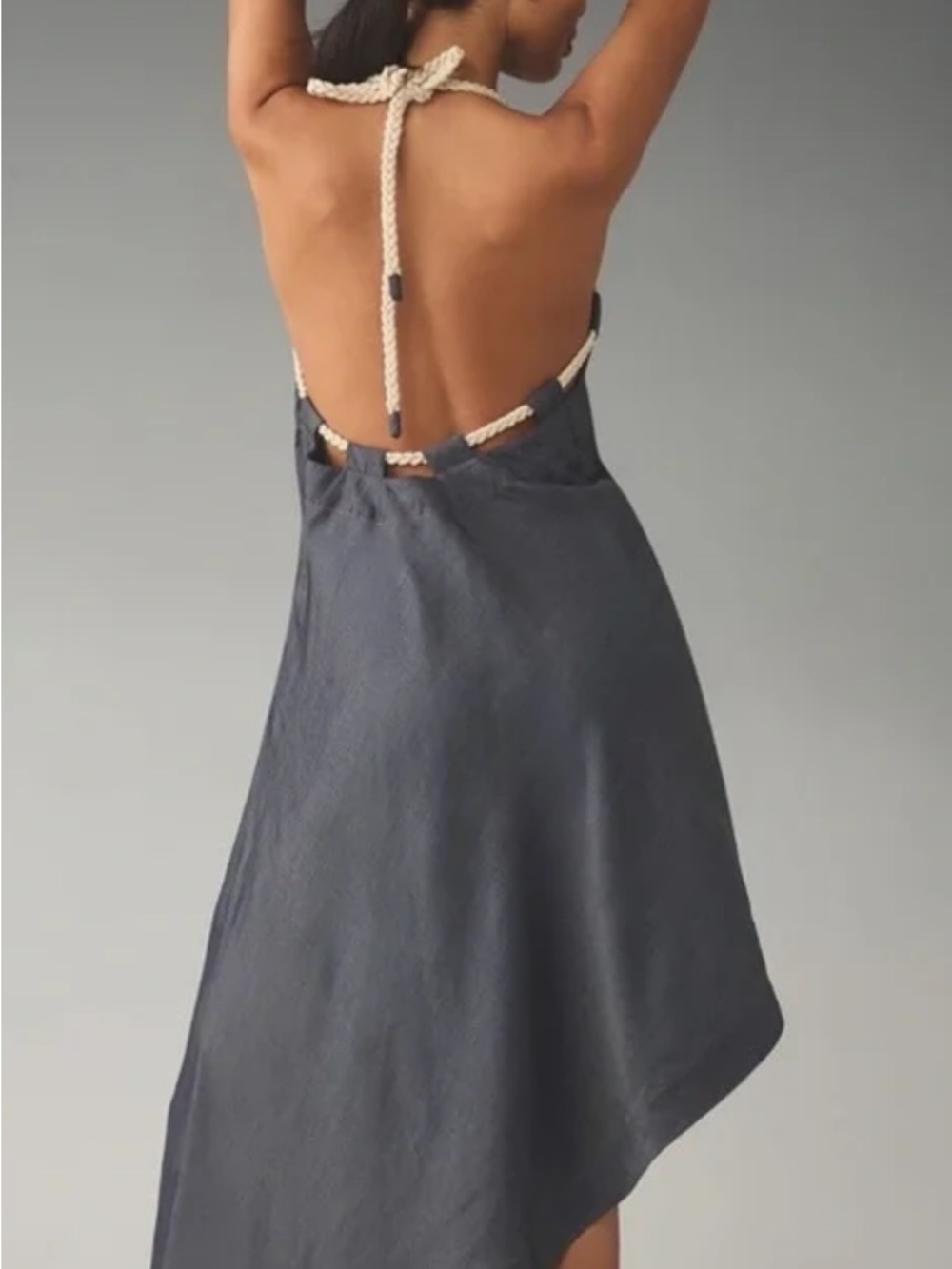 Anthropologie Navy Backless Halter Dress with Rope Ties